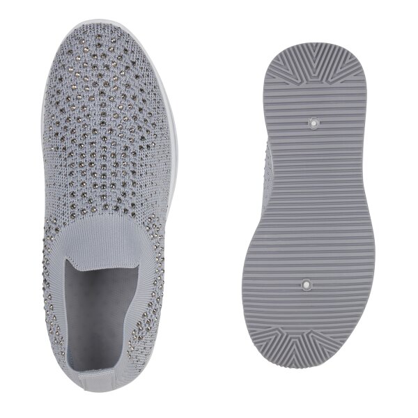 Stiefelparadies Damen Plateau Sneaker in Grau im Angebot