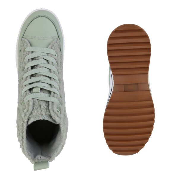 Stiefelparadies Damen Plateau Sneaker in Hellgrün Schlussverkauf