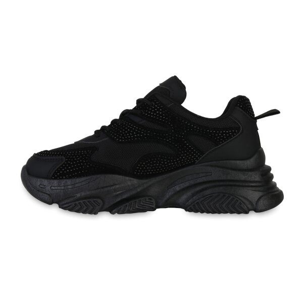 Stiefelparadies Damen Plateau Sneaker in Schwarz