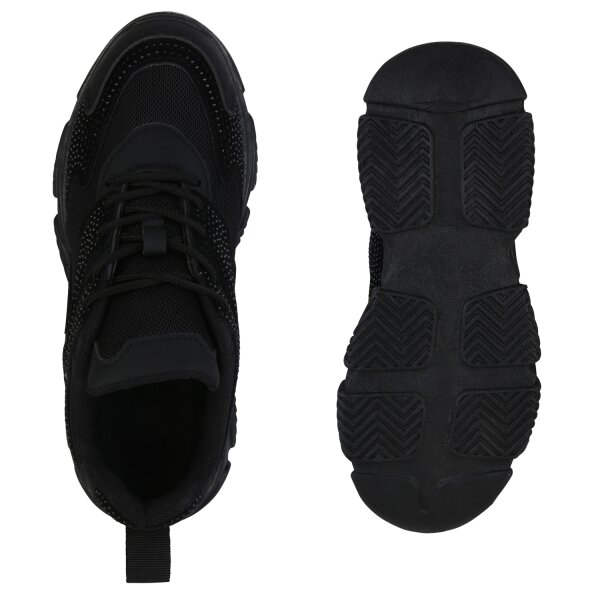 Stiefelparadies Damen Plateau Sneaker in Schwarz Günstiger Verkauf