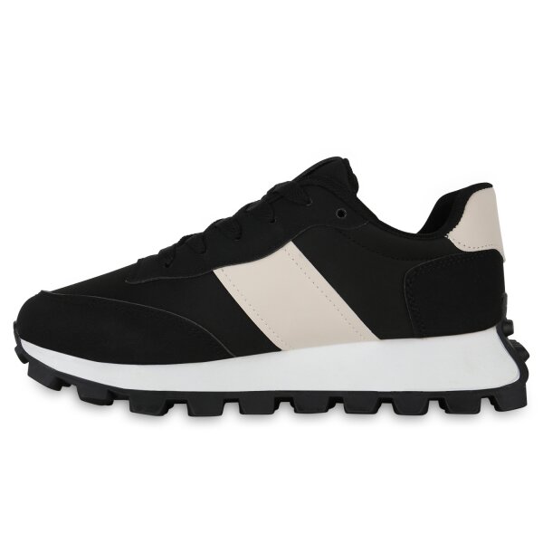 Stiefelparadies Damen Plateau Sneaker in Schwarz