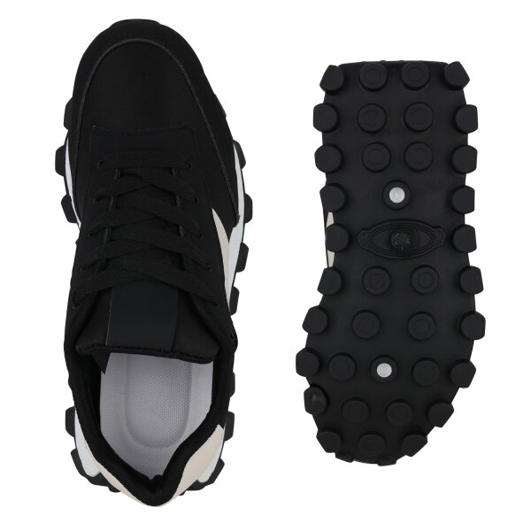 Stiefelparadies Damen Plateau Sneaker in Schwarz Fabrikverkauf