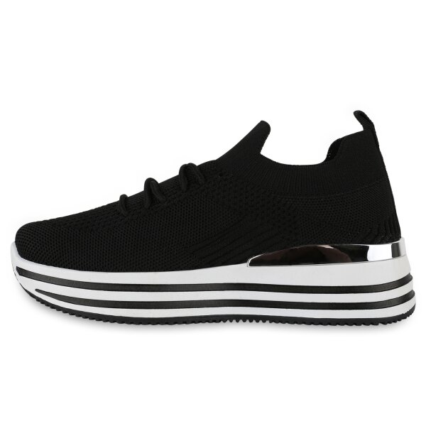 Stiefelparadies Damen Plateau Sneaker in Schwarz
