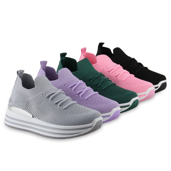 Stiefelparadies Damen Plateau Sneaker in Schwarz Meist gekauft