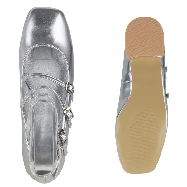 Stiefelparadies Damen Riemchenballerinas in Silber Schlussverkauf