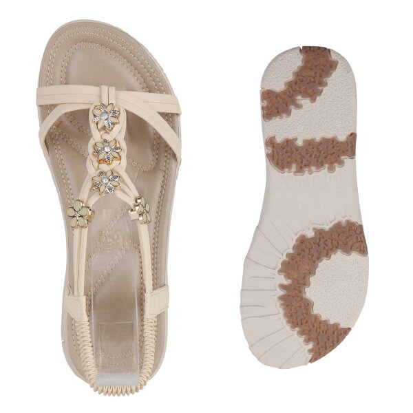 Stiefelparadies Damen Riemchensandalen in Beige Günstiger Verkauf