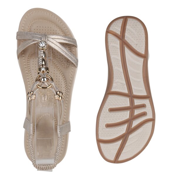 Stiefelparadies Damen Riemchensandalen in Gold Fabrikverkauf