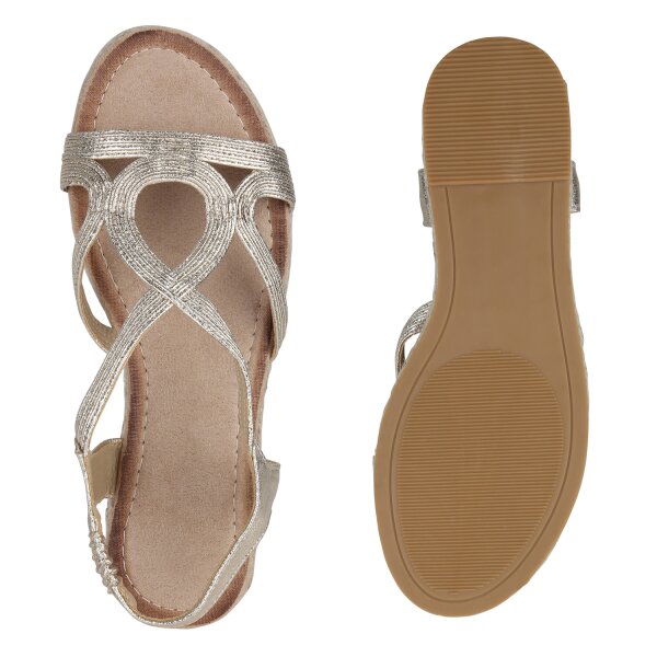 Stiefelparadies Damen Riemchensandalen in Gold Blitzverkäufe