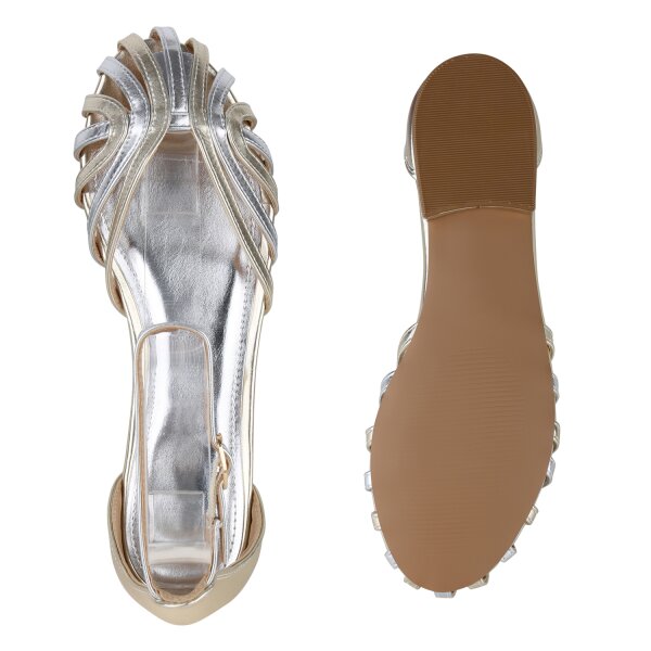 Stiefelparadies Damen Riemchensandalen in Gold Silber Outlet