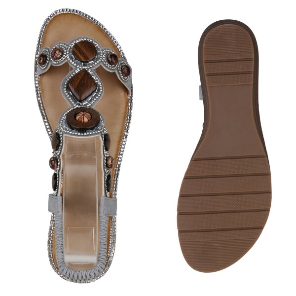 Stiefelparadies Damen Riemchensandalen in Grau Auslauf