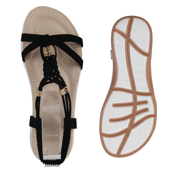 Stiefelparadies Damen Riemchensandalen in Schwarz Schlussverkauf