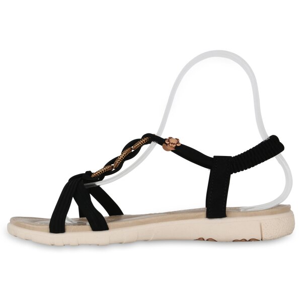 Stiefelparadies Damen Riemchensandalen in Schwarz
