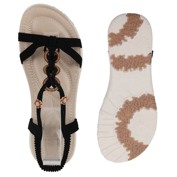Stiefelparadies Damen Riemchensandalen in Schwarz Günstiger Verkauf