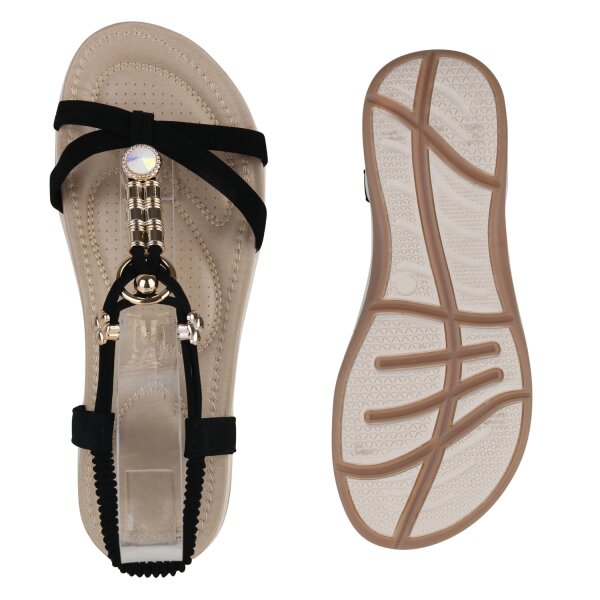 Stiefelparadies Damen Riemchensandalen in Schwarz Fabrikverkauf