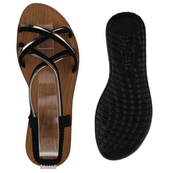 Stiefelparadies Damen Riemchensandalen in Schwarz Bronze Metallic Blitzverkäufe