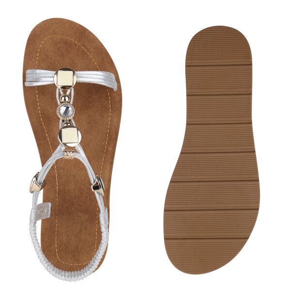 Stiefelparadies Damen Riemchensandalen in Silber Online