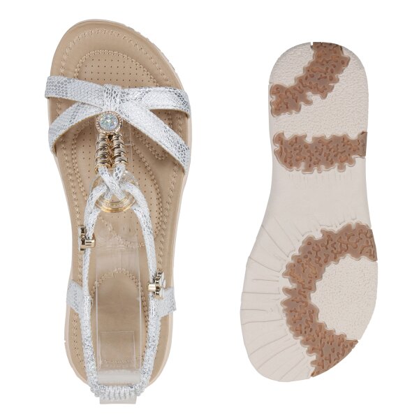 Stiefelparadies Damen Riemchensandalen in Silber Outlet
