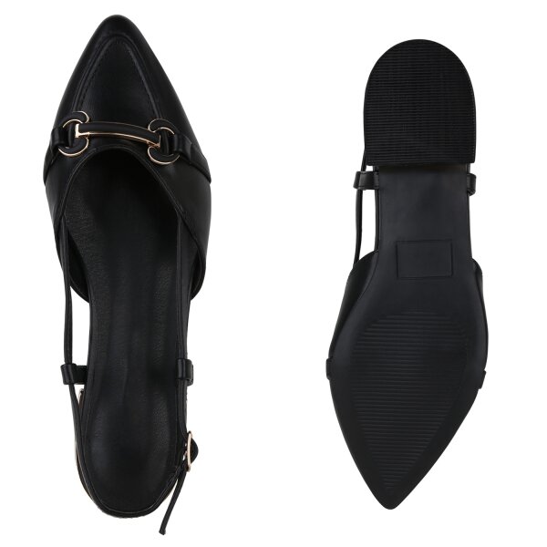 Stiefelparadies Damen Sling Ballerinas in Schwarz Bestseller