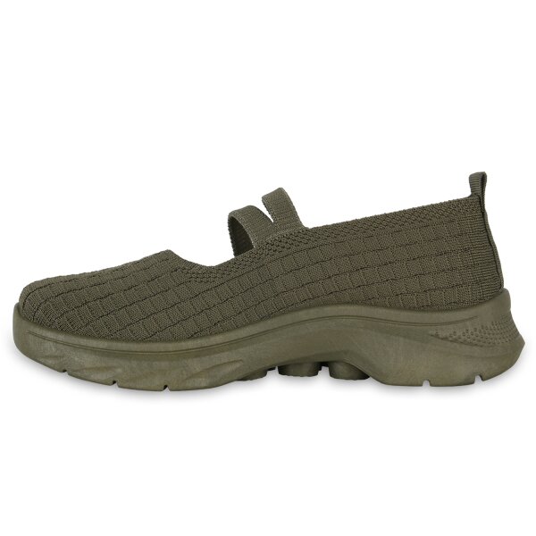 Stiefelparadies Damen Slip Ons in Olivgrün