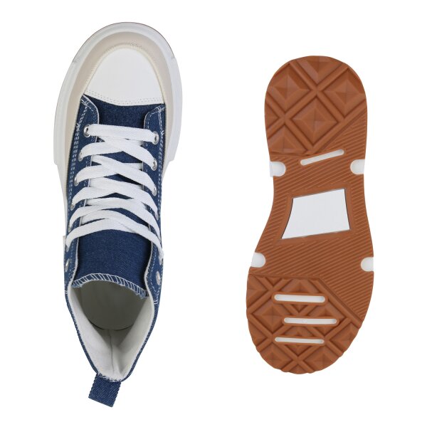 Stiefelparadies Damen Sneaker High in Dunkelblau Fabrikverkauf