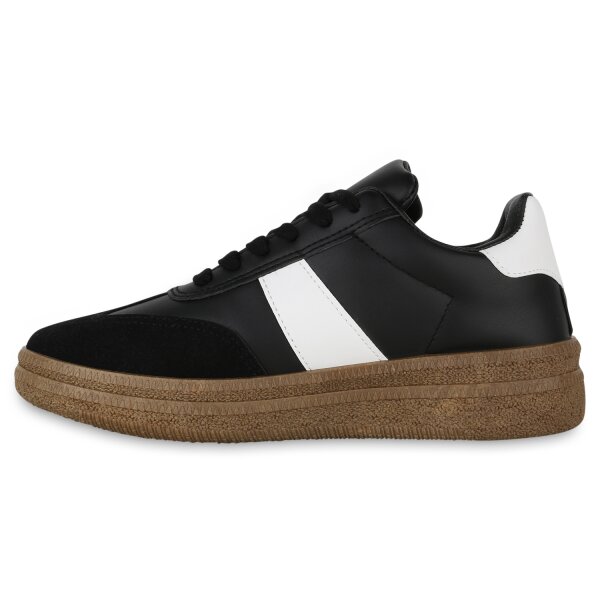 Stiefelparadies Damen Sneaker Low in Schwarz Weiss