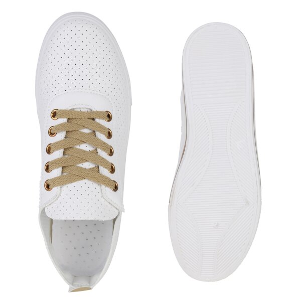 Stiefelparadies Damen Sneaker Low in Weiss Gold Angebote