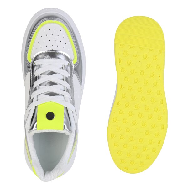 Stiefelparadies Damen Sneaker Low in Weiss Silber Metallic Hotsell