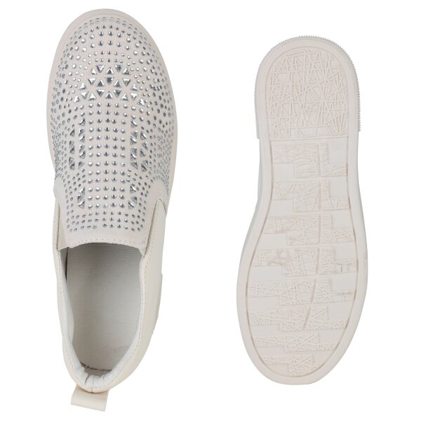 Stiefelparadies Damen Sneaker Wedges in Beige im Angebot