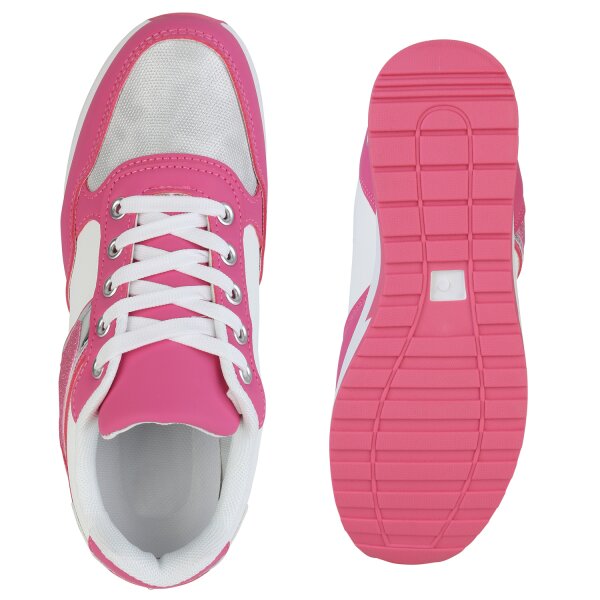 Stiefelparadies Damen Sneaker Wedges in Fuchsia Silber Metallic Schlussverkauf