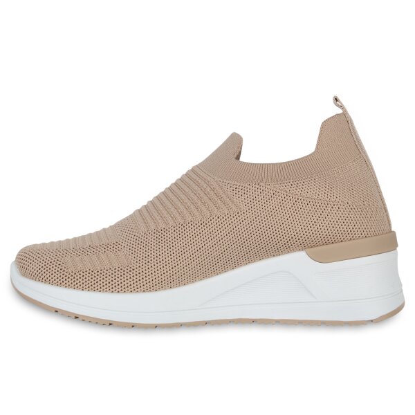 Stiefelparadies Damen Sneaker Wedges in Khaki