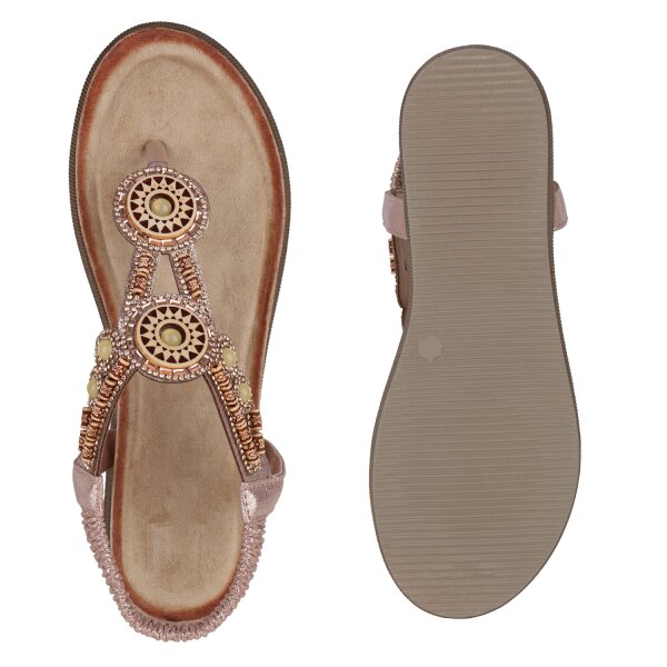 Stiefelparadies Damen Zehentrenner in Rose Gold Bis zu 65% Rabatt