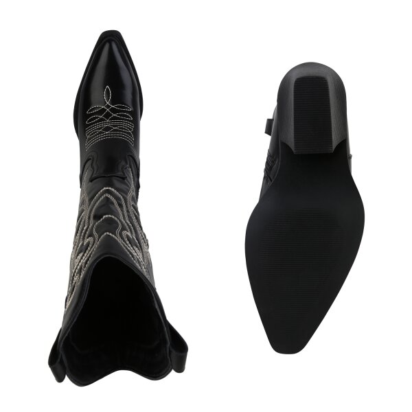 Stiefelparadies Damen Cowboystiefel in Schwarz Riesige Rabatte