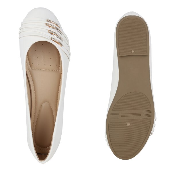 Stiefelparadies Damen Klassische Ballerinas in Weiss 50% Rabatt mit kostenlosem Versand