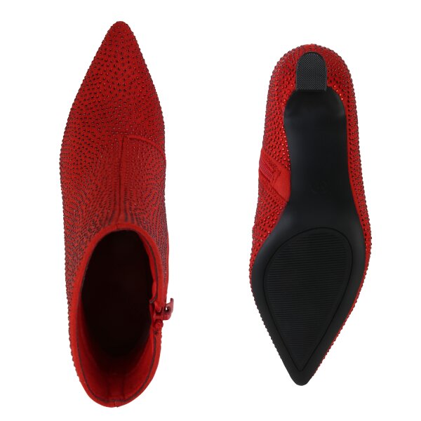 Stiefelparadies Damen Klassische Stiefeletten in Rot Velours Clearance-Verkauf