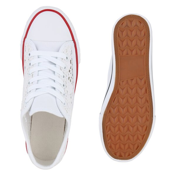Stiefelparadies Damen Sneaker Low in Weiss zollfrei