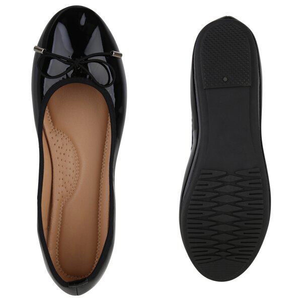 Stiefelparadies Damen Klassische Ballerinas in Schwarz Lack 50% Rabatt für begrenzte Zeit