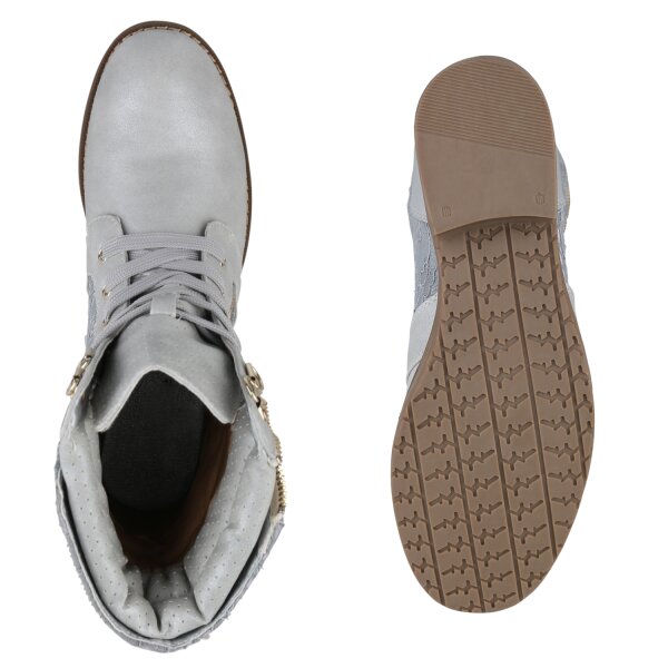 Stiefelparadies Damen Schnürstiefeletten in Silber Outlet
