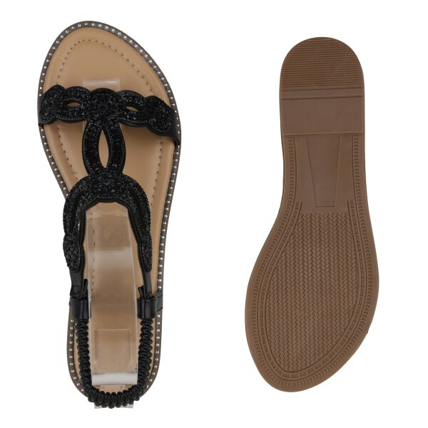 Stiefelparadies Damen Riemchensandalen in Schwarz Auslauf