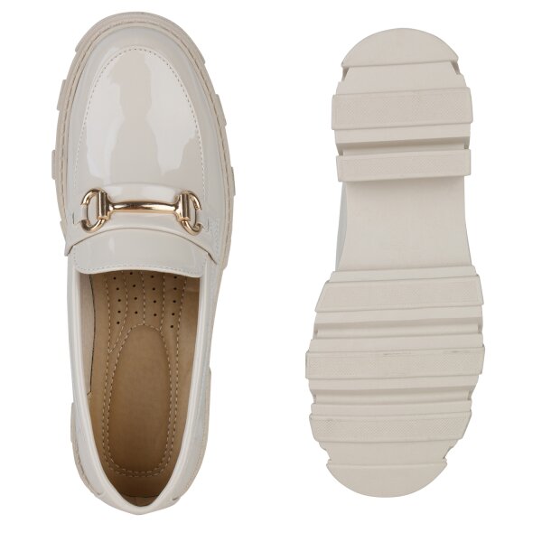 Stiefelparadies Damen Loafers in Beige Lack im Angebot