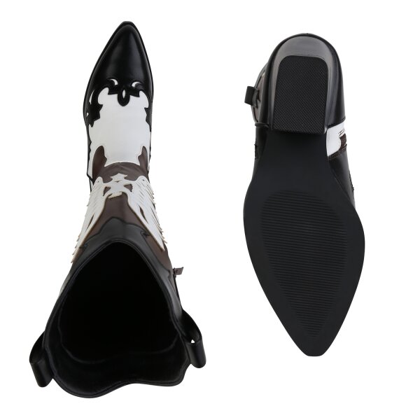 Stiefelparadies Damen Cowboystiefel in Schwarz Weiss Großer Ausverkauf