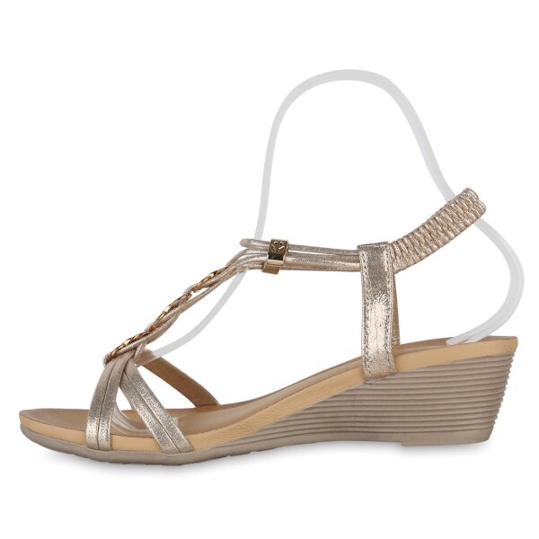 Stiefelparadies Damen Keilsandaletten in Gold Osterangebot