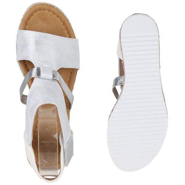 Stiefelparadies Damen Keilsandaletten in Weiss Top Angebot
