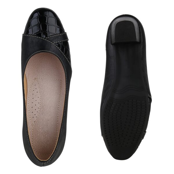 Stiefelparadies Damen Klassische Pumps in Schwarz Kroko Lack Blitzangebot