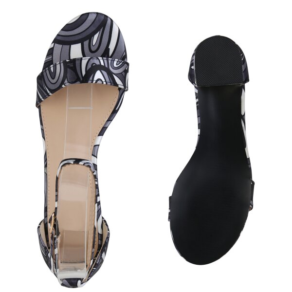 Stiefelparadies Damen Klassische Sandaletten in Schwarz Grau Weiss Muster Bestseller