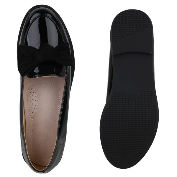 Stiefelparadies Damen Klassische Slippers in Schwarz Lack Saisonale Angebote