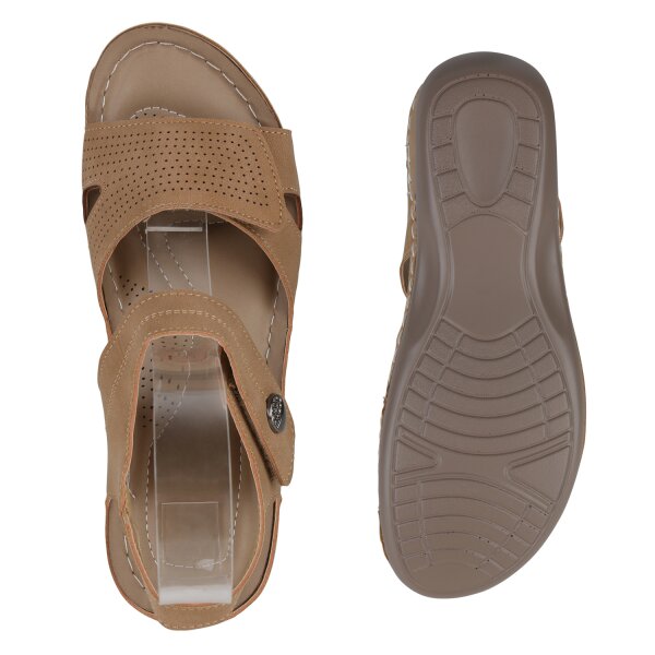 Stiefelparadies Damen Komfort Sandalen in Hellbraun Räumungsverkauf