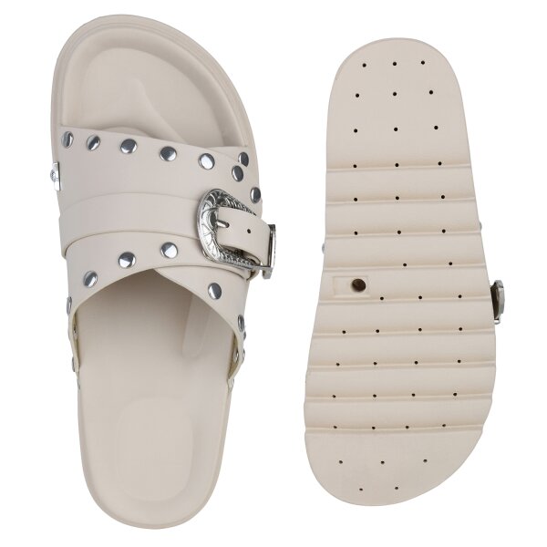 Stiefelparadies Damen Pantoletten in Beige Letzte 2 Tage