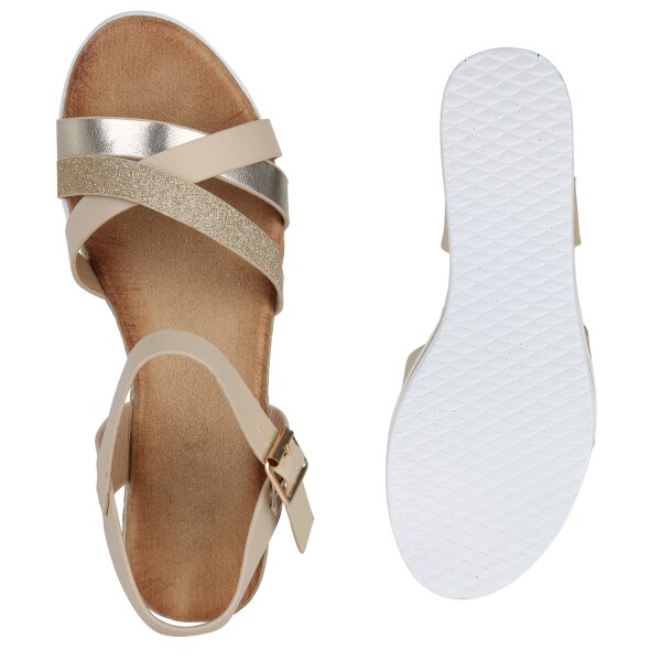 Stiefelparadies Damen Plateau Sandaletten in Beige 2025