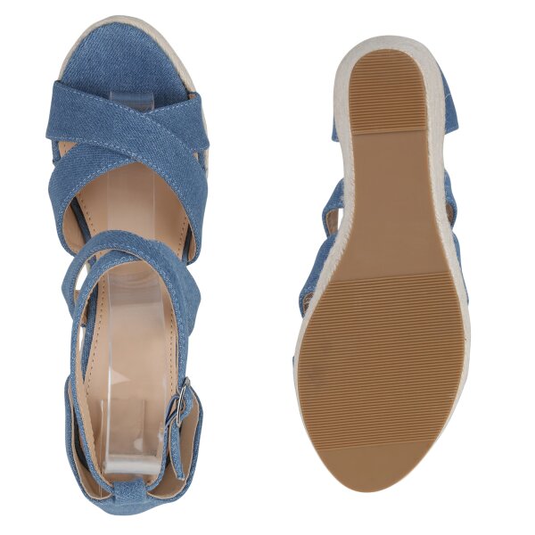 Stiefelparadies Damen Plateau Sandaletten in Blau Denim Online