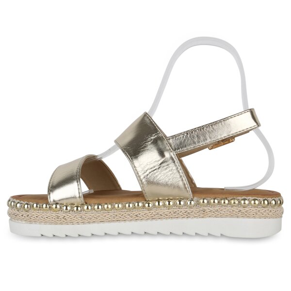 Stiefelparadies Damen Plateau Sandaletten in Gold